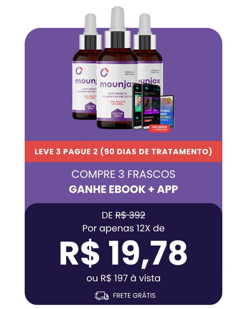 O que é Mounjax: beneficios, formula e como funciona 6 foto do frasco do mounjax com oferta para compra de um produto